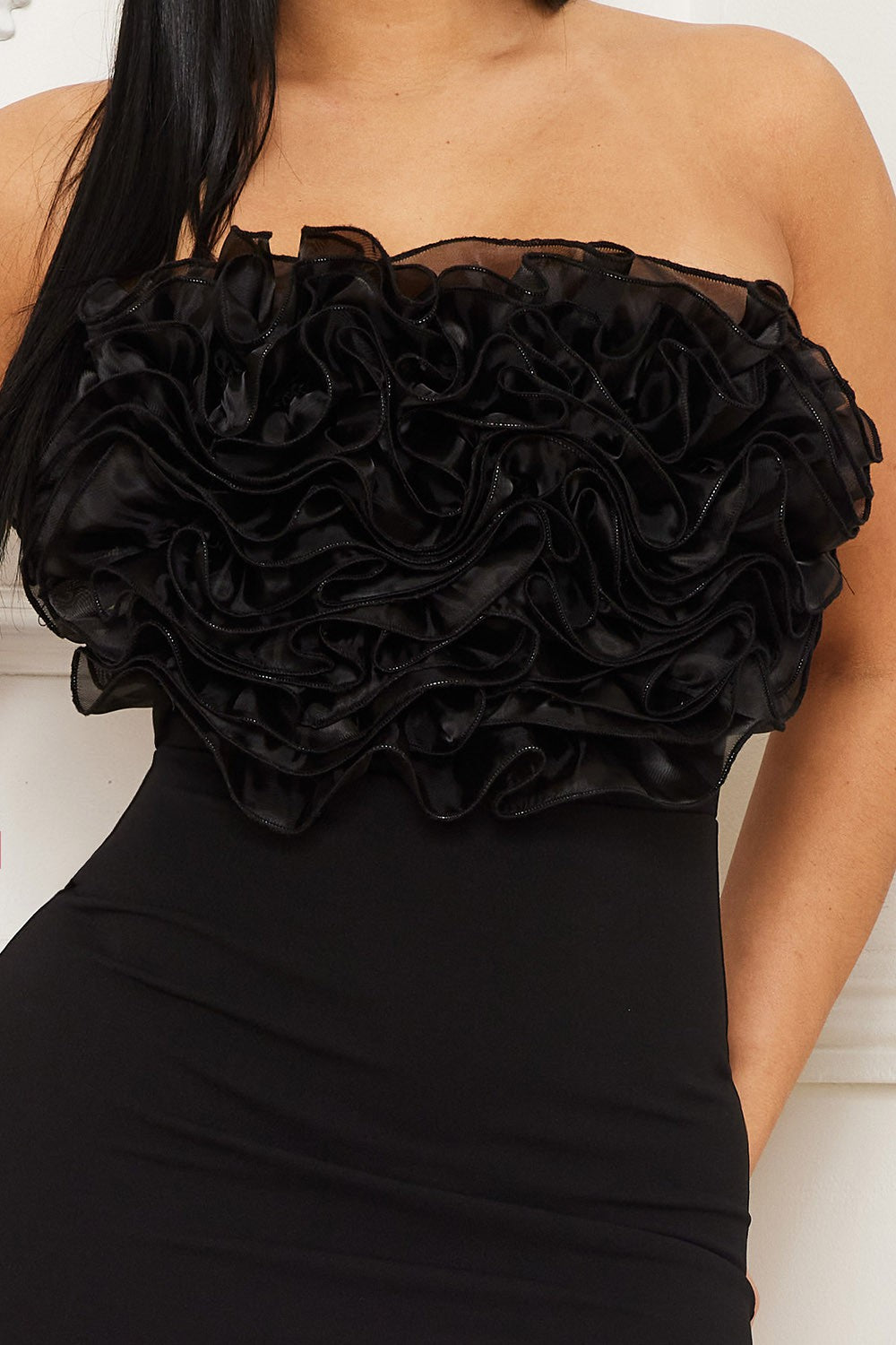 ruffle bust strapless mini dress