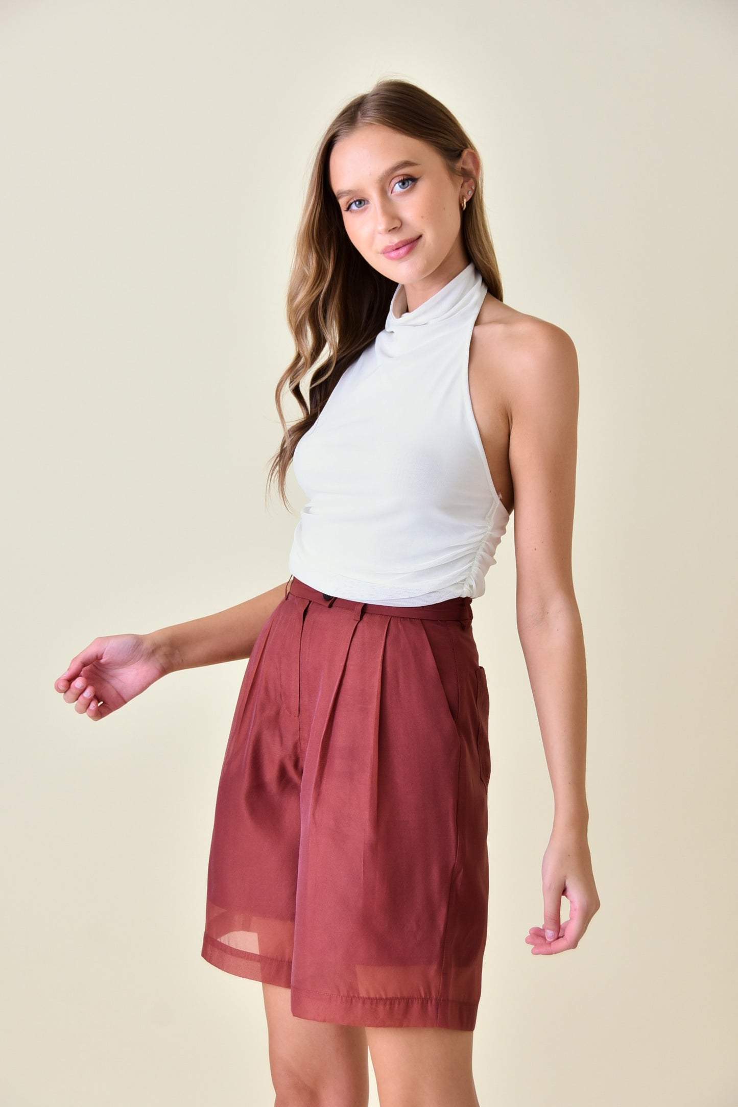 Mock Neck Sleeveless Slinky Top