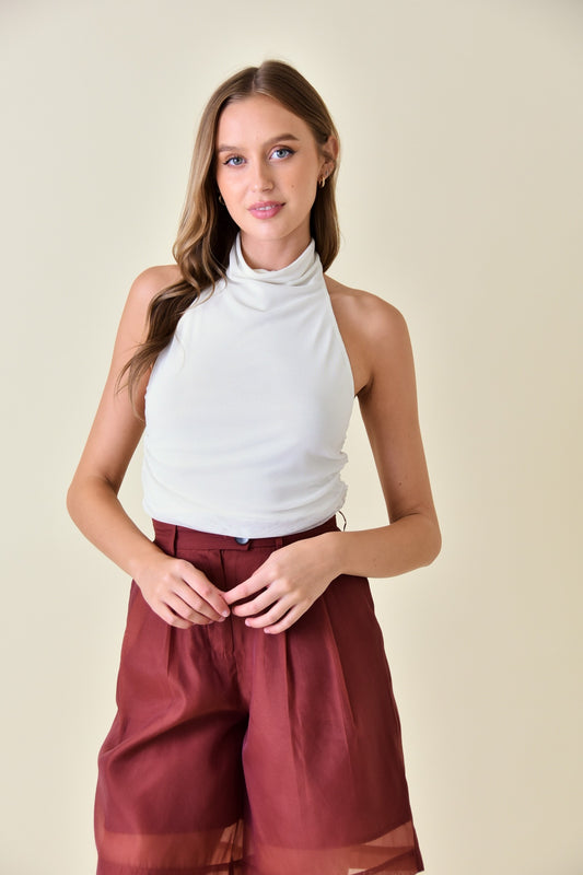 Mock Neck Sleeveless Slinky Top