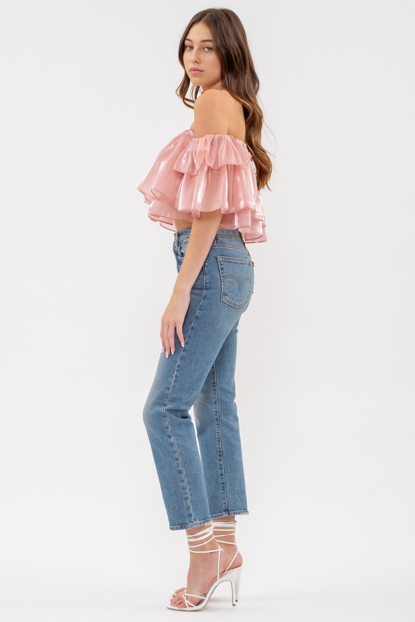 off the shoulder layered ruffle top