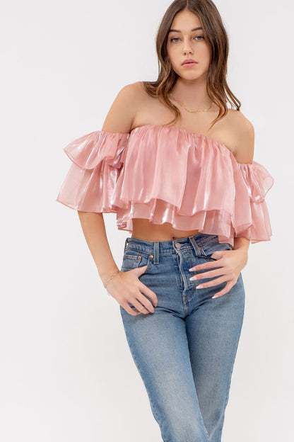 off the shoulder layered ruffle top