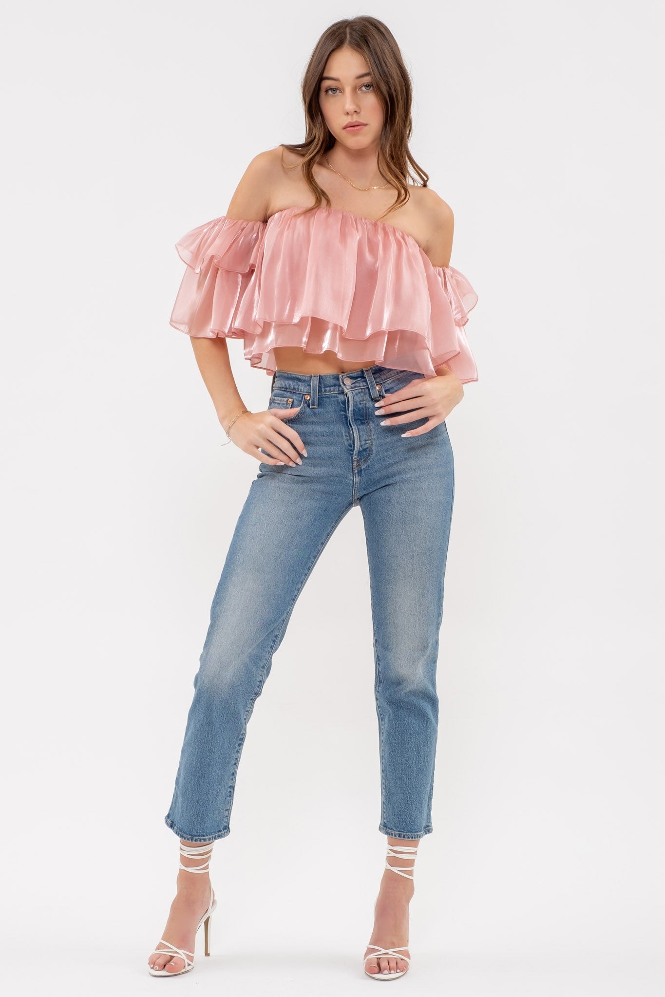 off the shoulder layered ruffle top