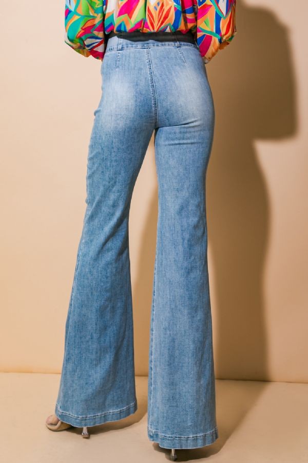 retro high waist 3 button wide waist flare jean