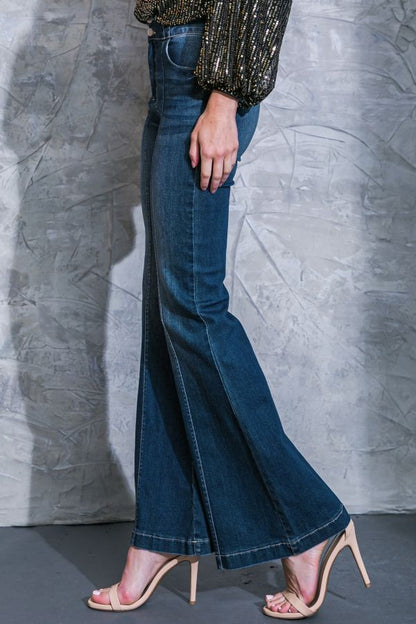 retro high waist 3 button wide waist flare jean