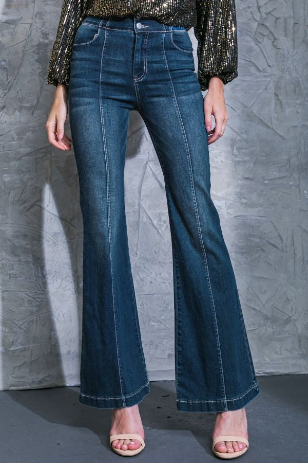 retro high waist 3 button wide waist flare jean