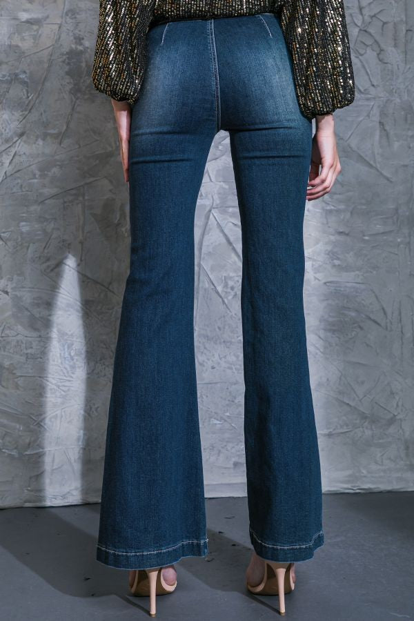 retro high waist 3 button wide waist flare jean