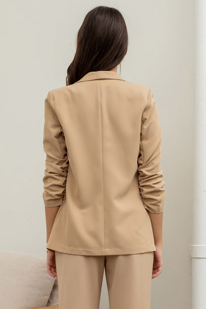 ruched 3/4 sleeve blazer