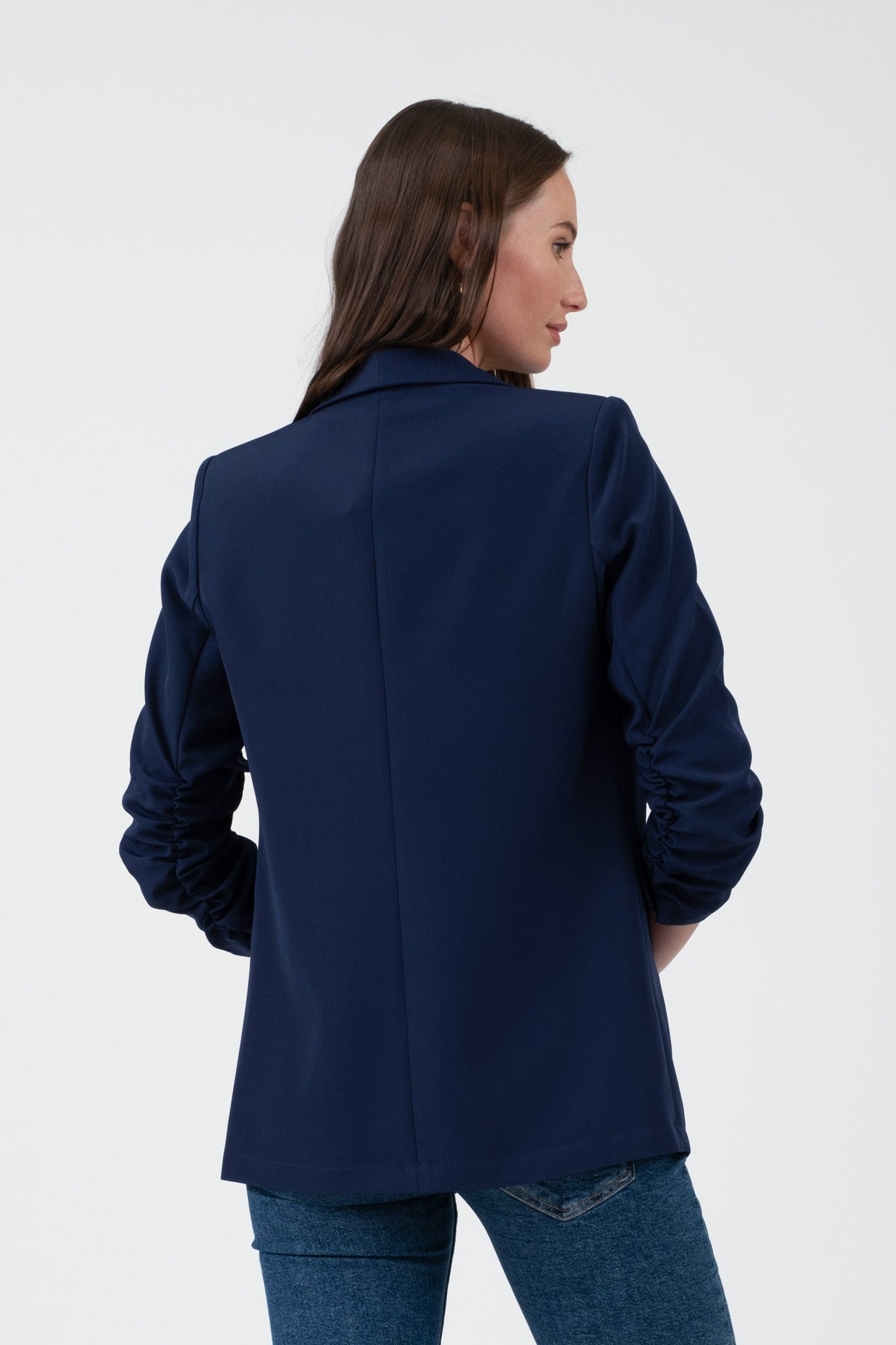 ruched 3/4 sleeve blazer