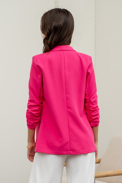 ruched 3/4 sleeve blazer