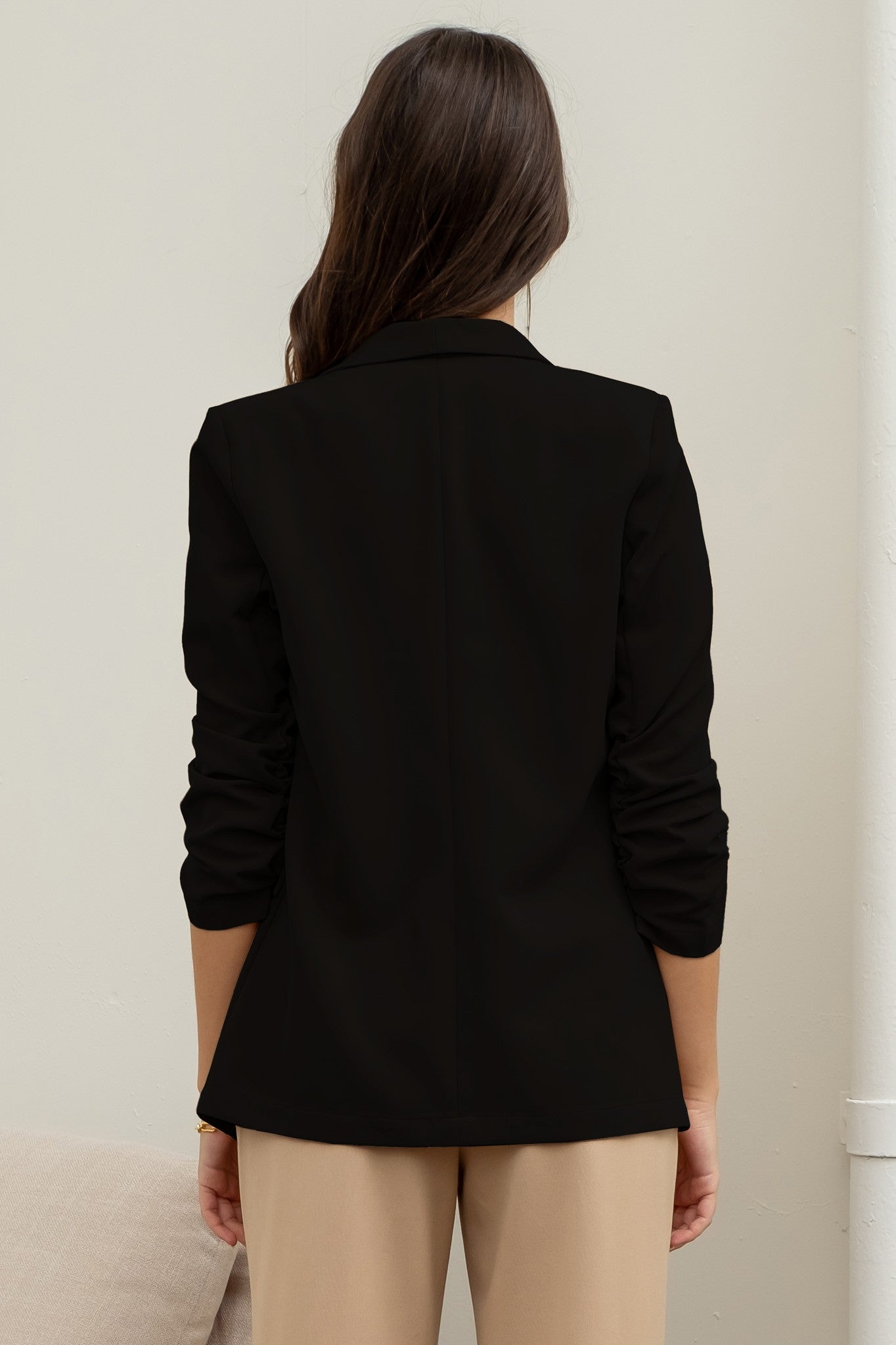 ruched 3/4 sleeve blazer