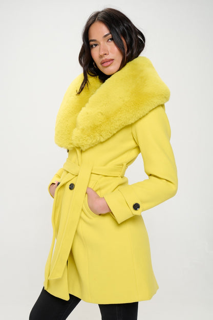 Faux Fur Collar Wool Coat