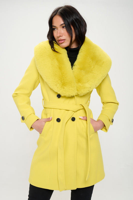 Faux Fur Collar Wool Coat