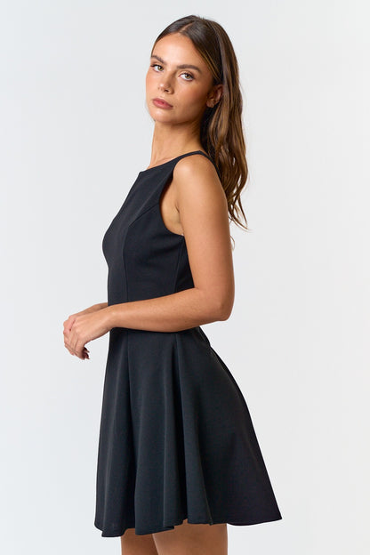 boat neck sleeveless fit & flare dress