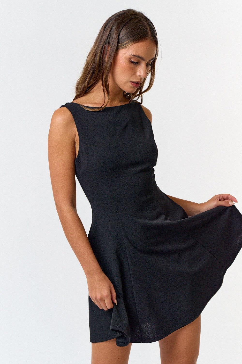 boat neck sleeveless fit & flare dress