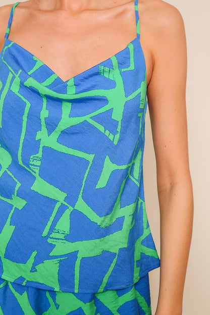 print cowl neck camisole