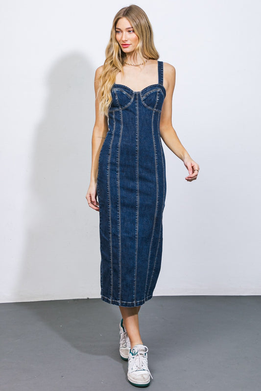 denim bustier midi dress