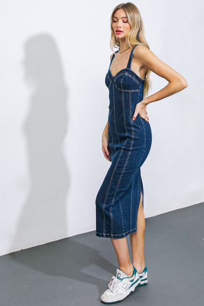 denim bustier midi dress