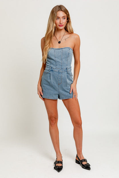 strapless denim romper