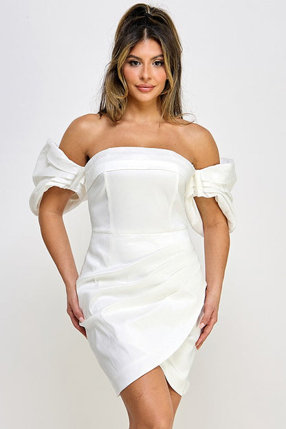 puff sleeve strapless dress