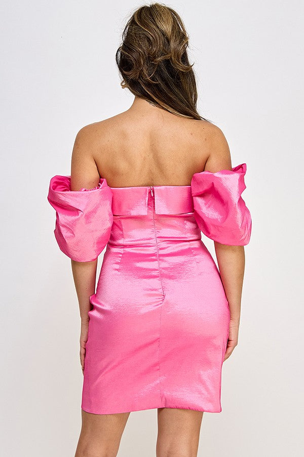 puff sleeve strapless dress