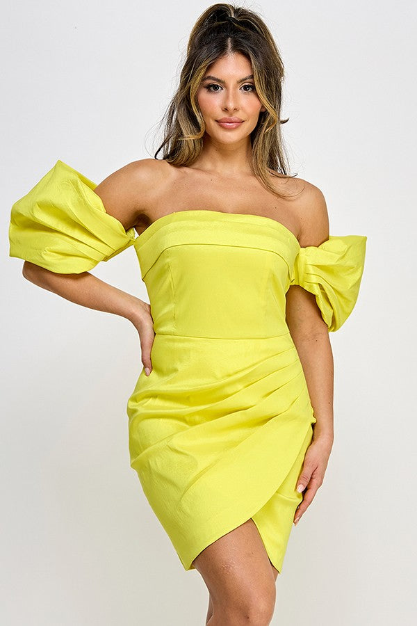 puff sleeve strapless dress