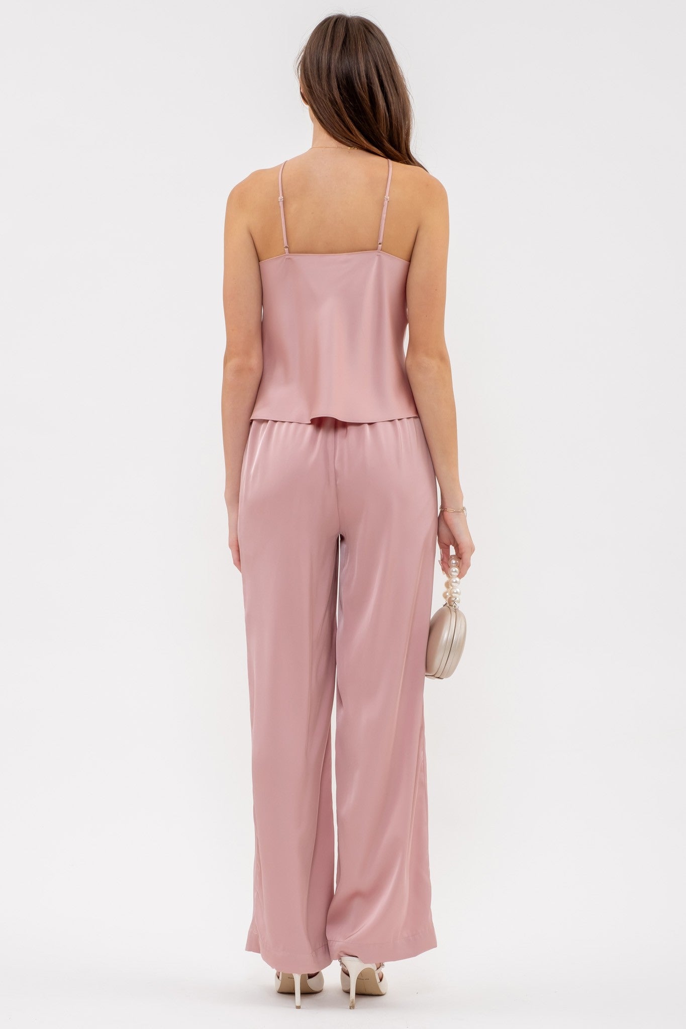 satin high waist wide leg pants