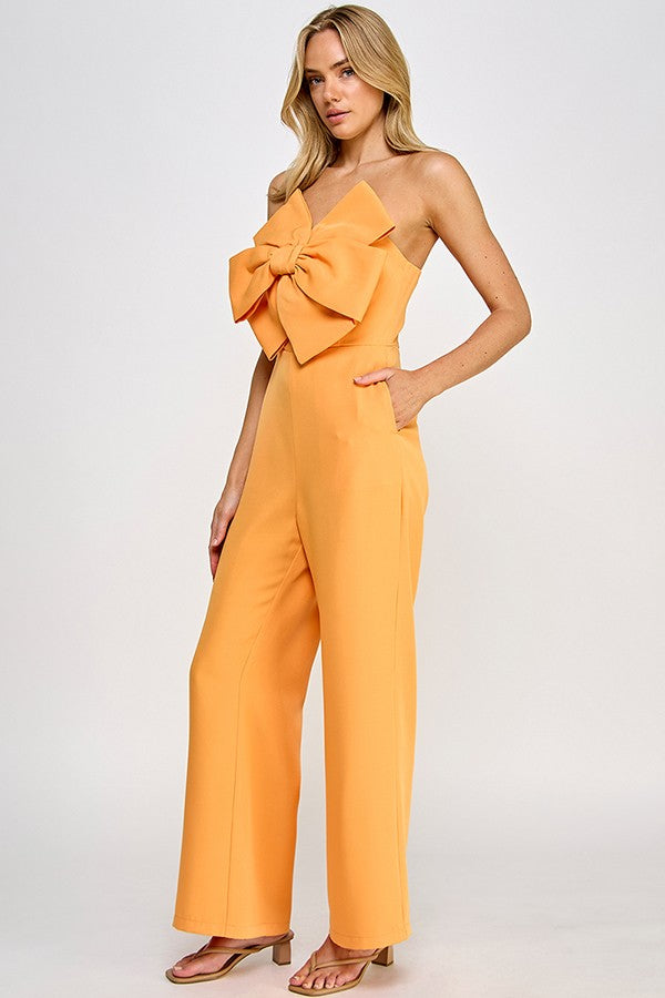 bow front jumpsuit with optional straps