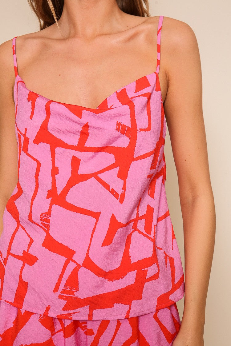 print cowl neck camisole