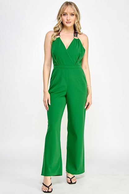 scarf tie halter sleeveless jumpsuit