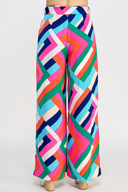 Printed Wide Leg Belted Pants