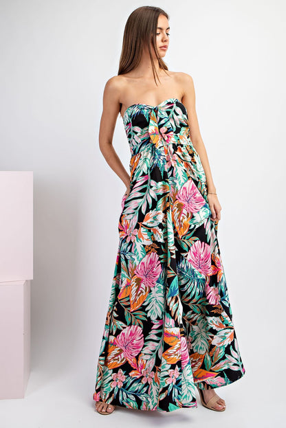 tropical strapless jumpsuit