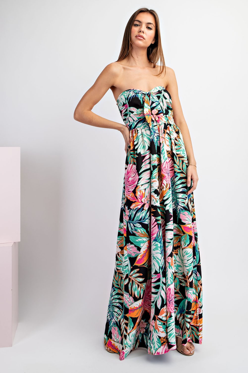 tropical strapless jumpsuit