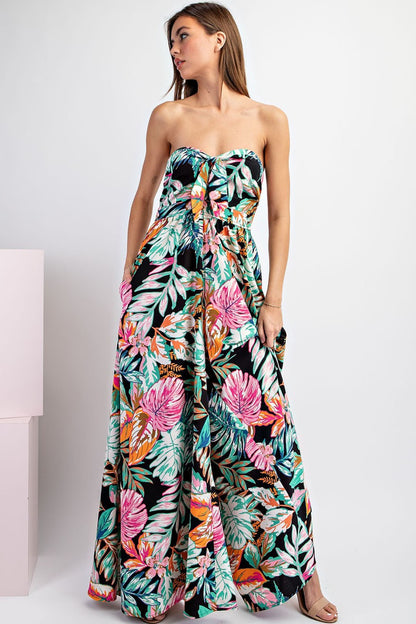 tropical strapless jumpsuit