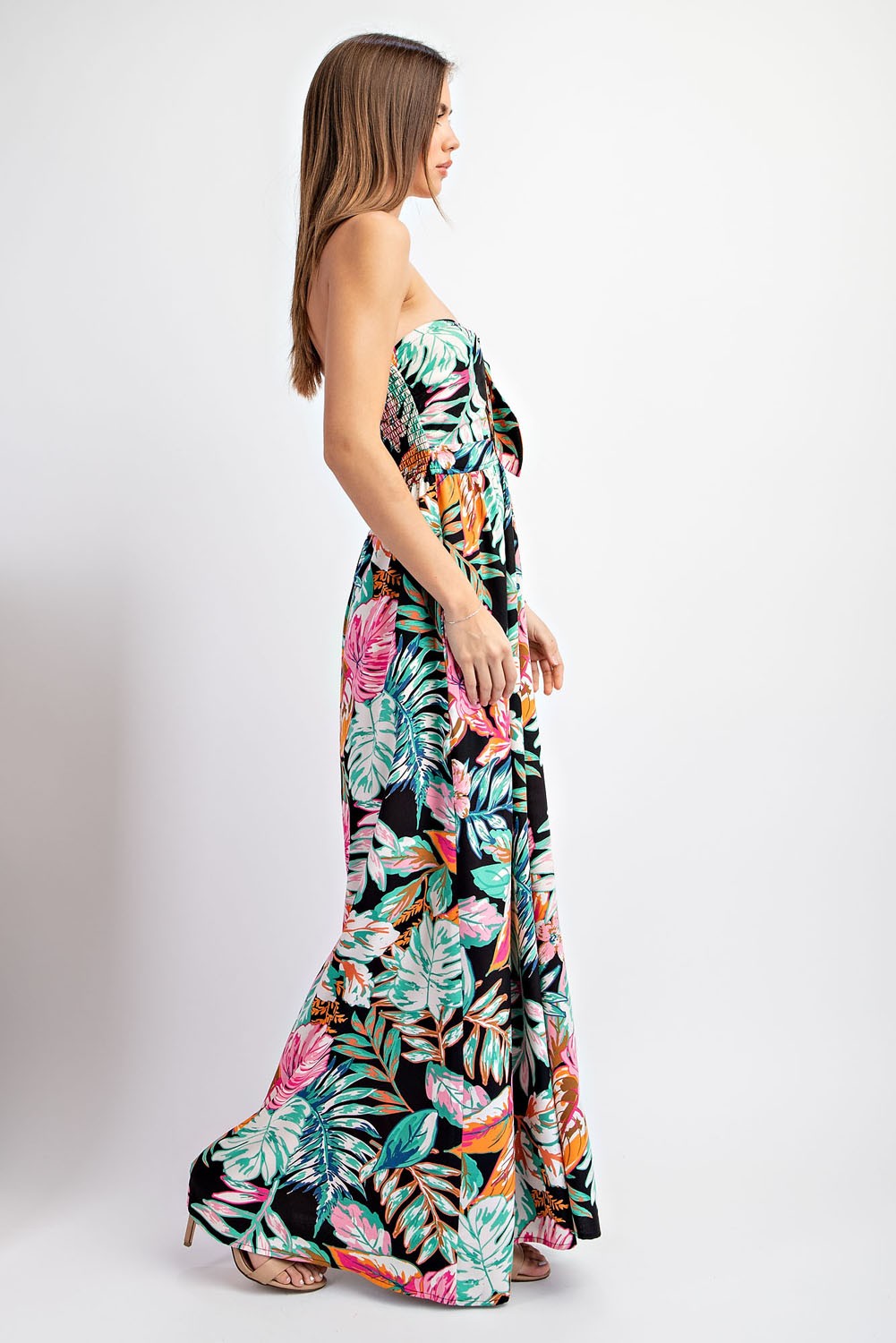 tropical strapless jumpsuit