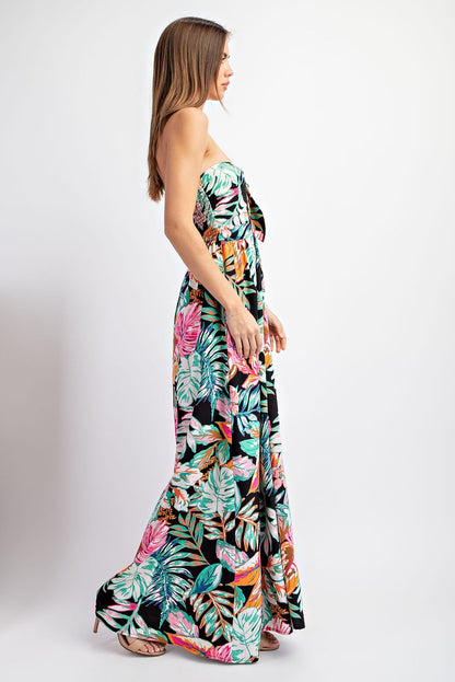 tropical strapless jumpsuit