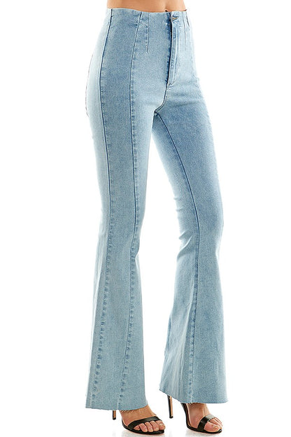 vertical seamed high waist flare jeans