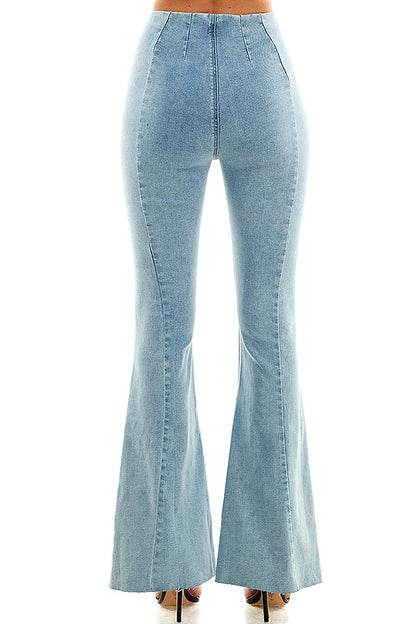 vertical seamed high waist flare jeans