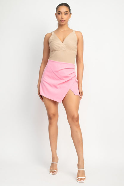 pleated elastic back skort