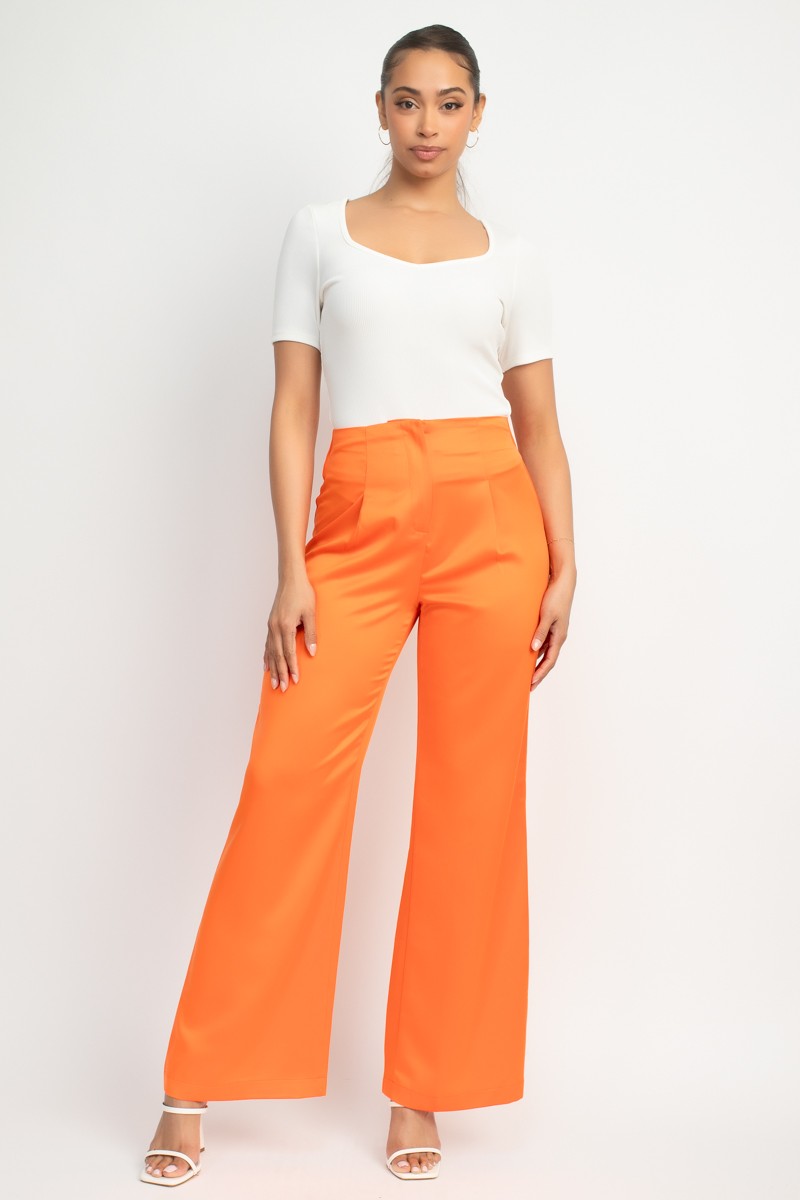 Satin High-Rise Wide Pants