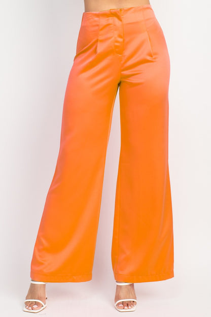 Satin High-Rise Wide Pants