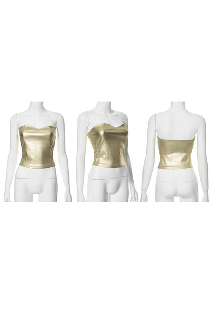 metallic knit strapless top