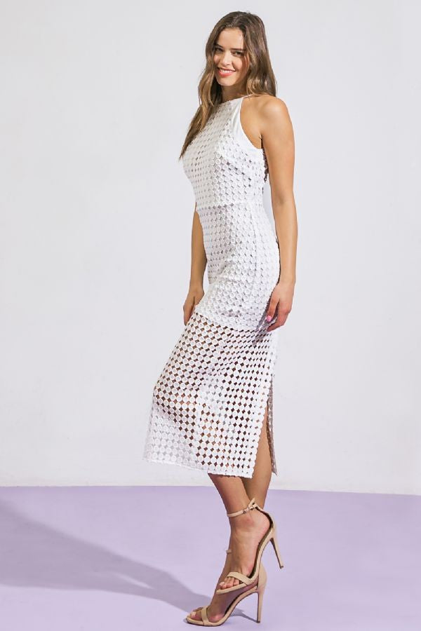 sleeveless circle pattern midi dress