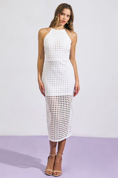 sleeveless circle pattern midi dress