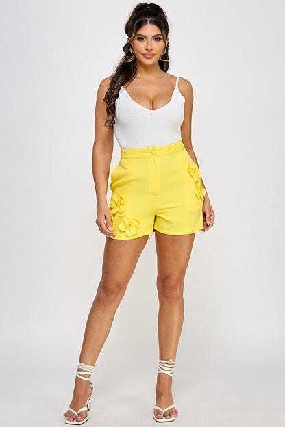 floral applique high waist shorts