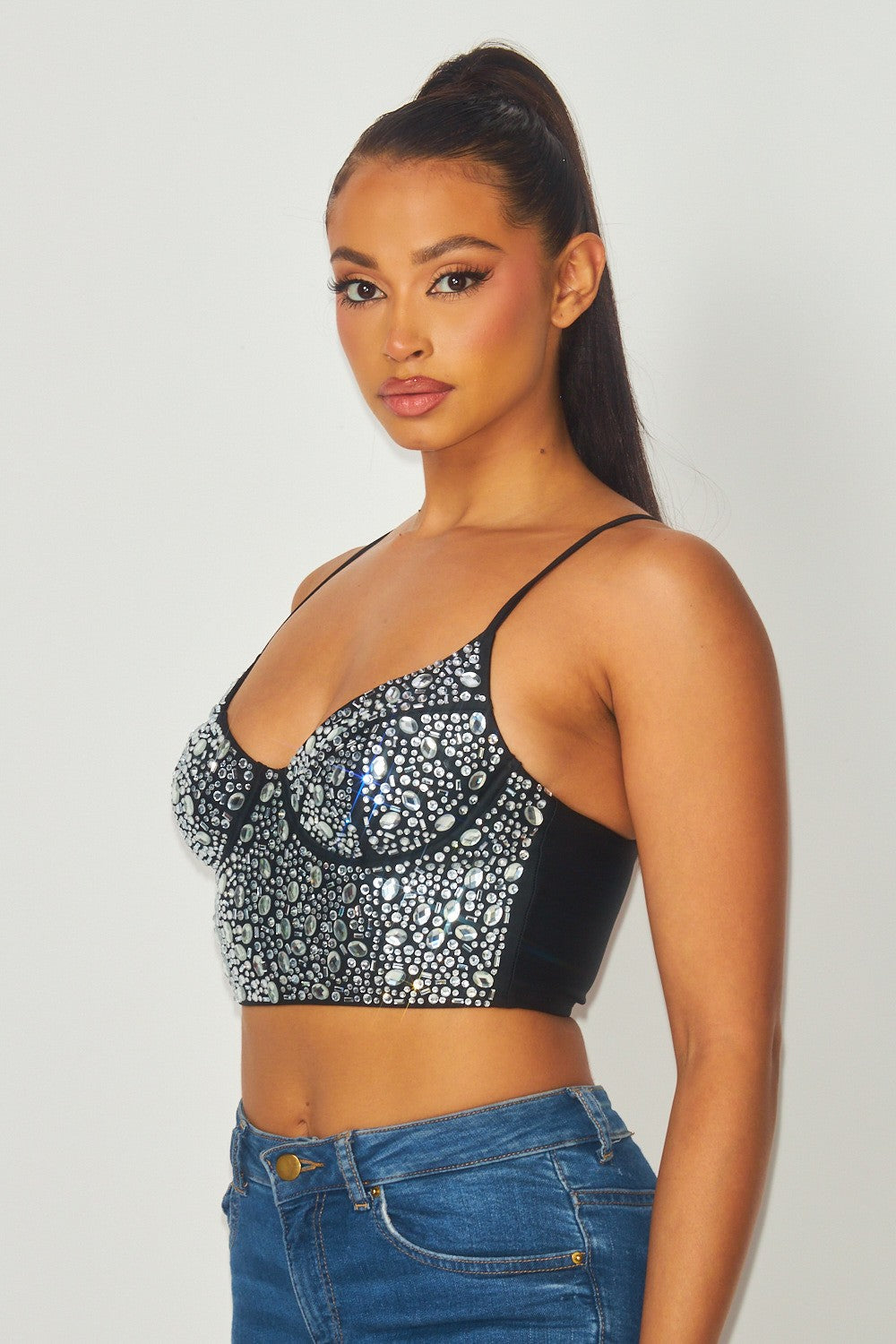 rhinestone bustier crop top