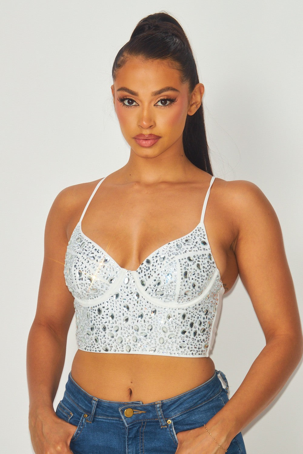 rhinestone bustier crop top