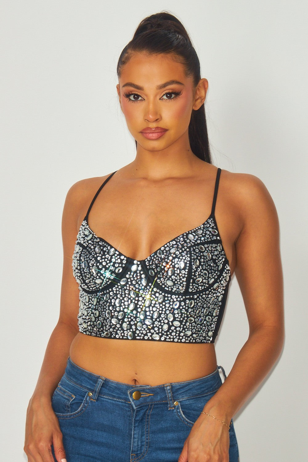 rhinestone bustier crop top