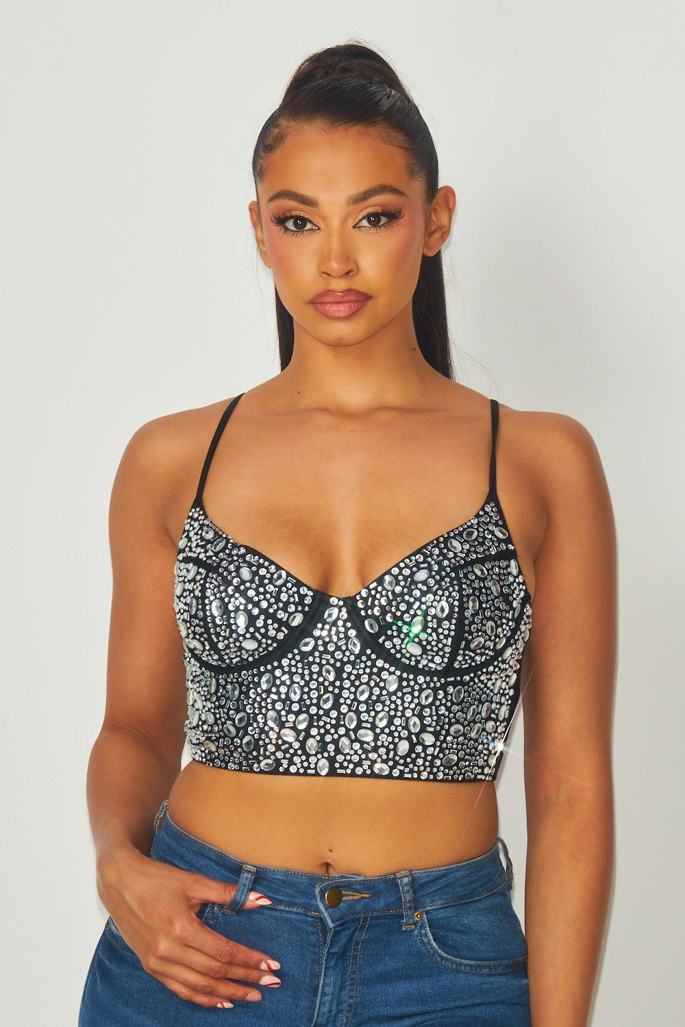 rhinestone bustier crop top