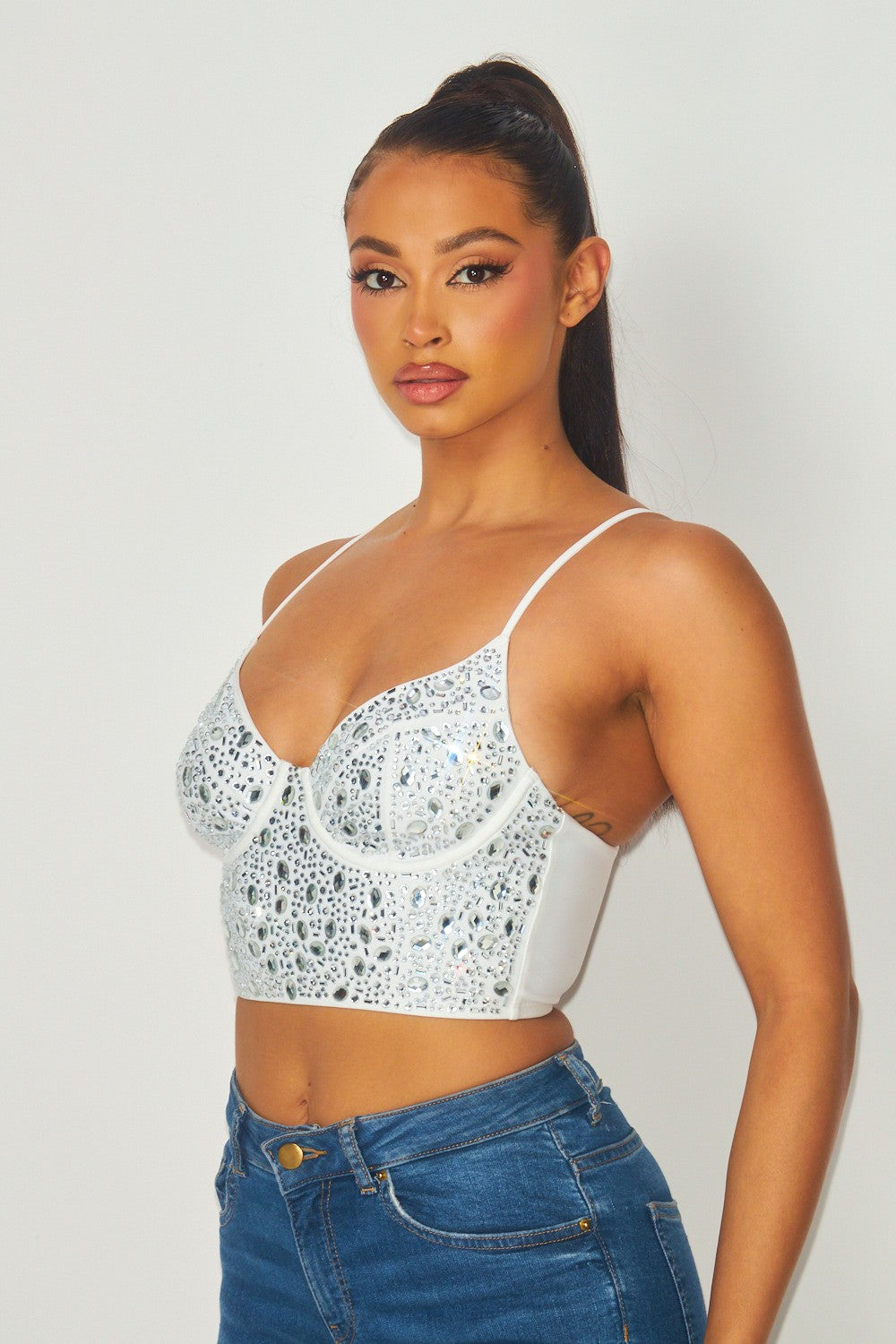 rhinestone bustier crop top