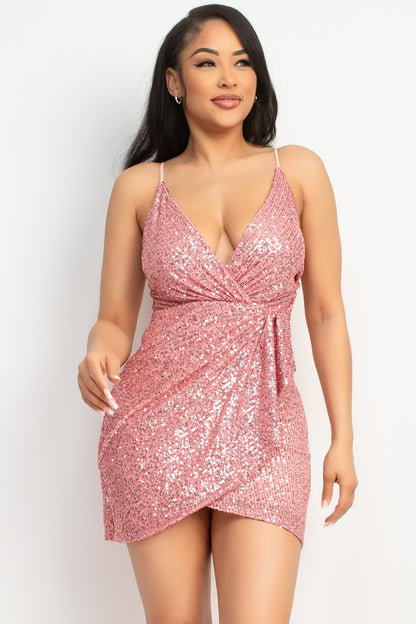 Sequin Wrap Surplice Dress